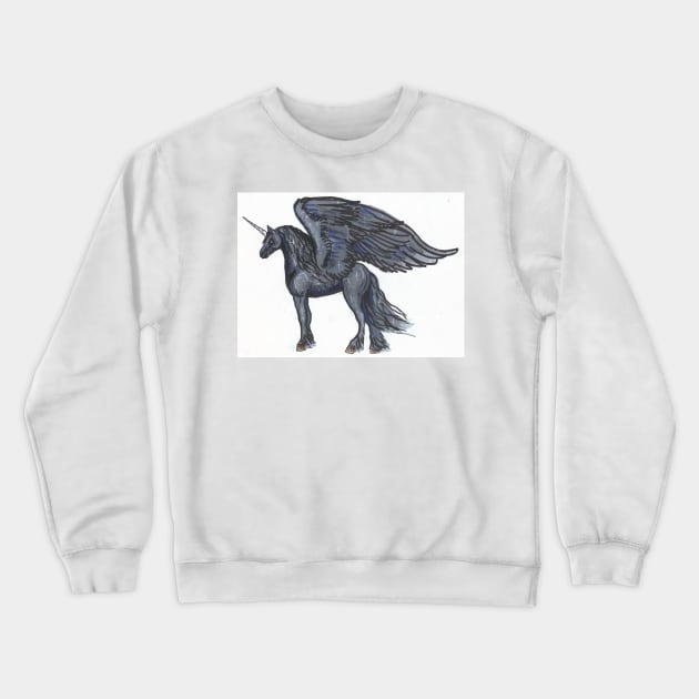 Black Winged Unicorn Crewneck Sweatshirt by pegacorna